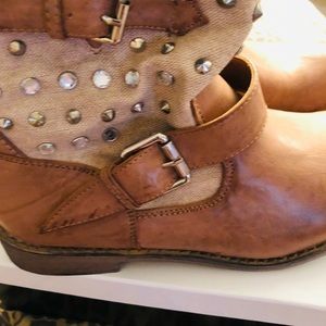 Francesco Milano size 10 tan & cognac leather embellished bootis